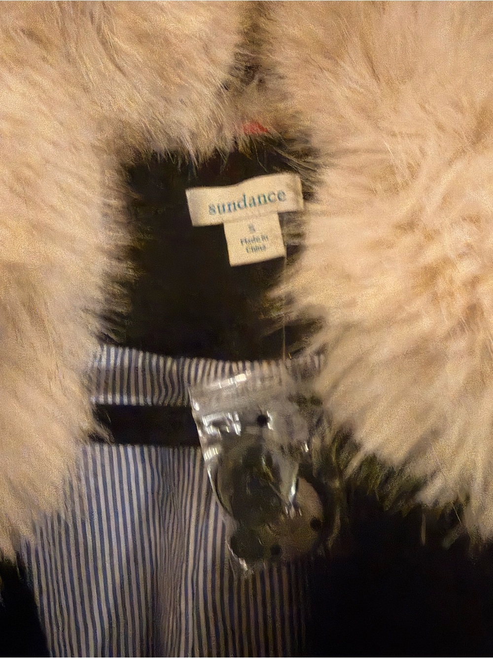 Sundance Double Breasted Bouclé Wool Blend Coat Faux Fur Collar S - Picture 3 of 4